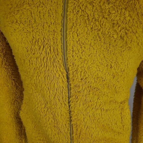 North Face hooded sweatshirt teddy bear fuzzy hoodie yellow gray half dome small - Picture 16 of 16
